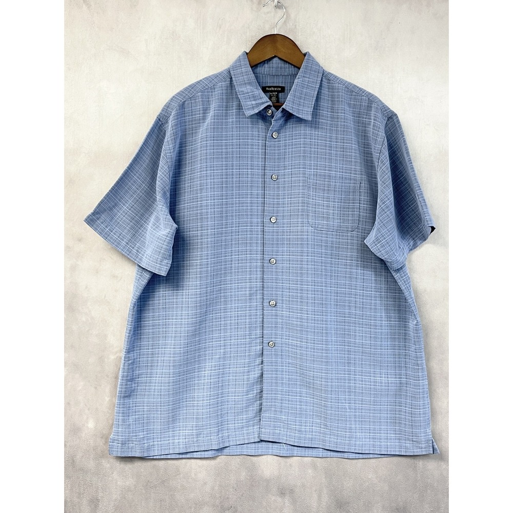 Van Heusen Mens Shirt XL Short Sleeve Plaid Old Money Preppy Coastal Grandpacore